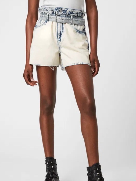 All Saints Pants - All Saints Filly Paperbag Denim Shorts High Waisted Belted Bleached